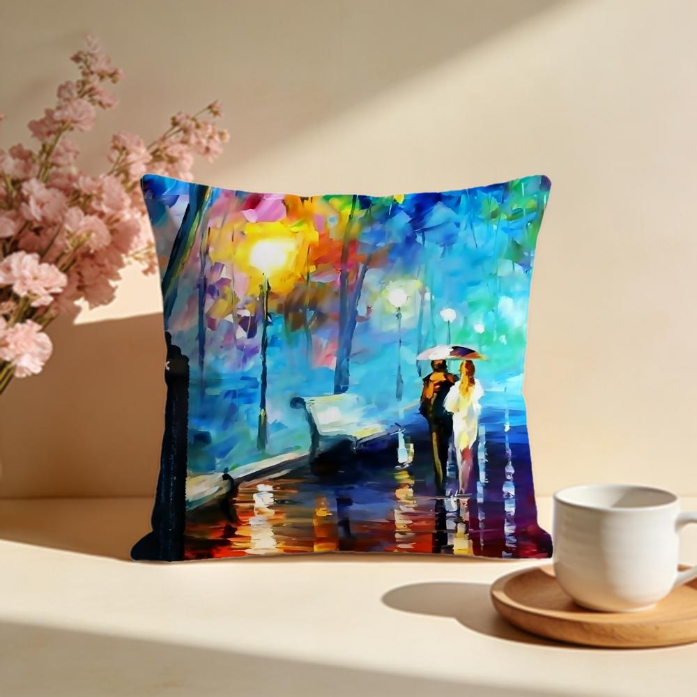 Fashion LLeonid Afremov Oilful Cushion Cover Stylish Washable Pillow Cover Ideal for Couch Bedroom Car Decoration