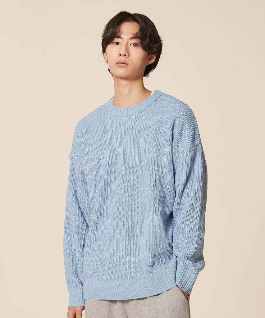 BLOND9 Crew Neck Rib Knit Sweater_Sky Blue