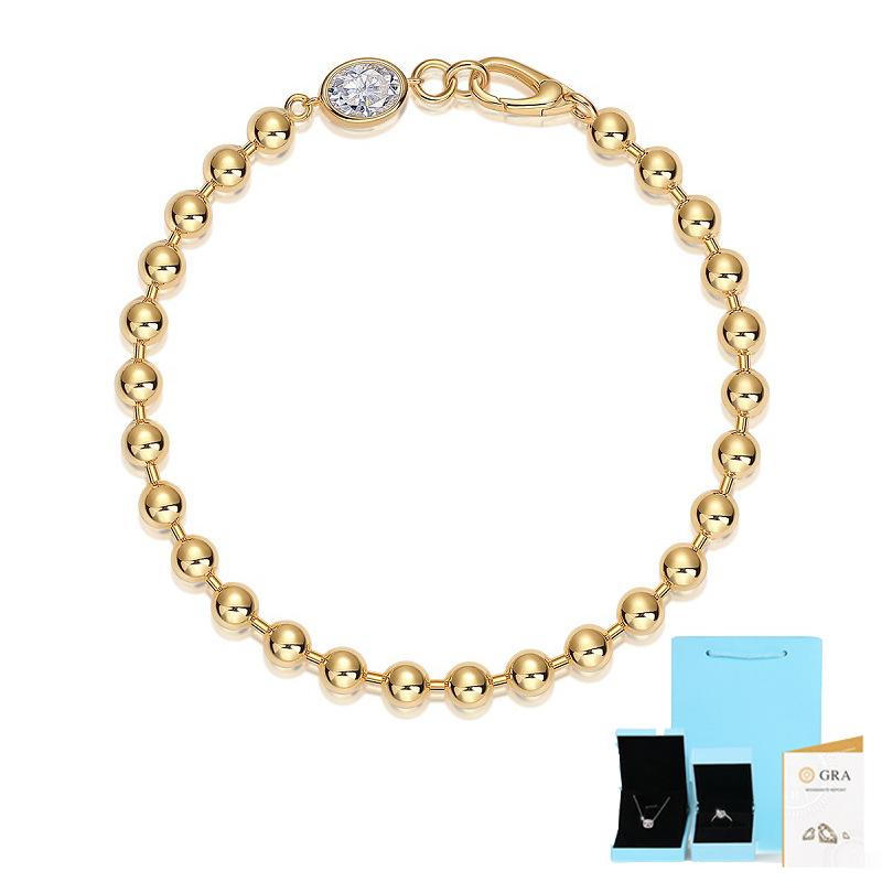 

Золотой высококачественный круглый браслет из бусин для женщин не выцветает на ветру S925 серебро муассанит рука 20cm long