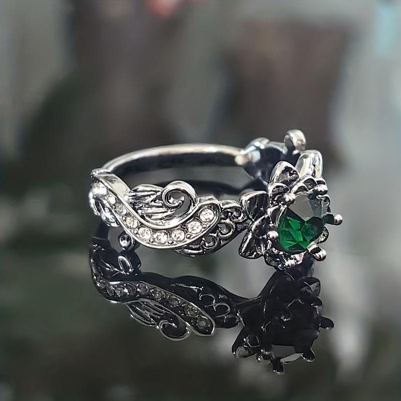 Vintage Floral-Inspired Synthetic Aquamarine Ring - Elegant Statement Piece with Birthstone for November, Alloy Crafted, No Plating, Ideal for Daily W 5