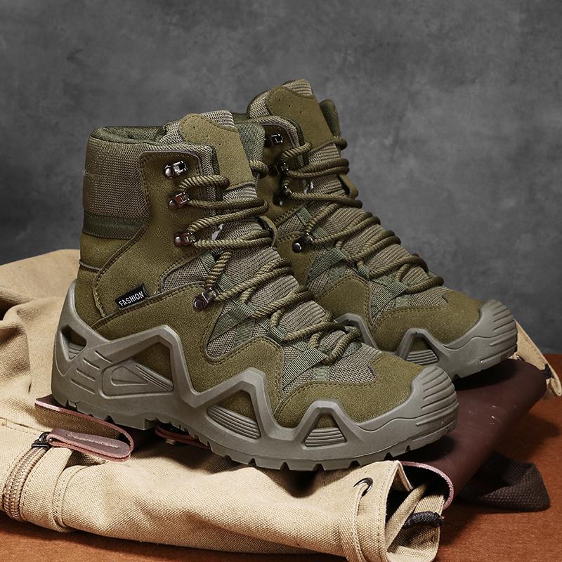Men's Hiking Boots Outdoor Hiking Anti Slip Training Work Shoes Green Thick Soled Sports Shoes 2025 New Autumn and Winter Boots