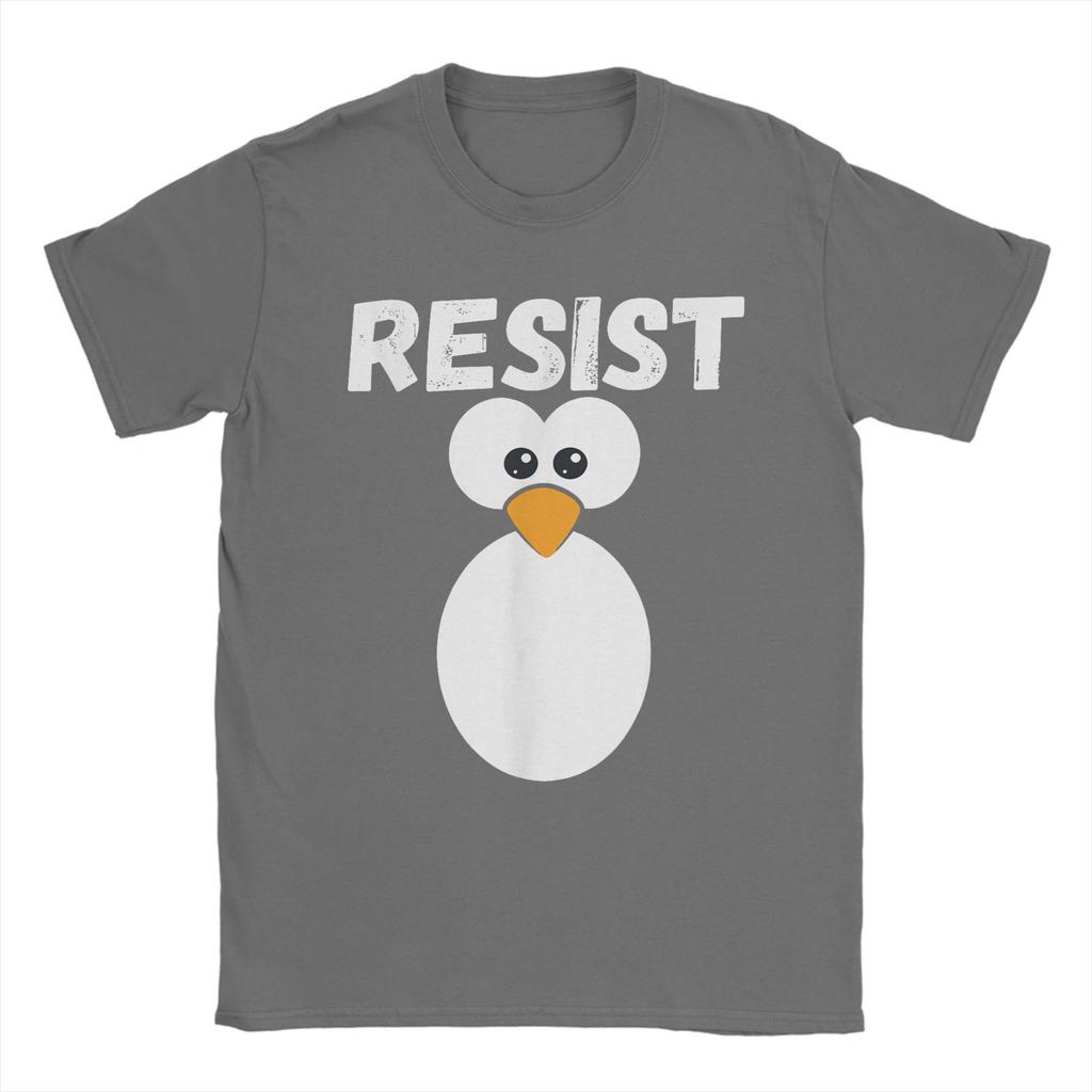 Humorous Funny Penguin Resist Cool T-Shirt Men Crewneck 100% Cotton T Shirt Protest Against Tariffs Short Sleeve Tees Gift merch