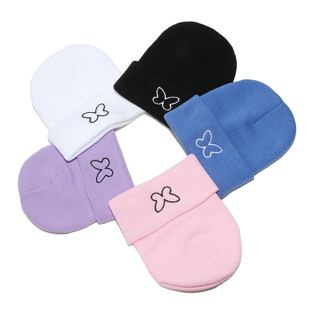 ins Japanese and Korean version wool hat women's autumn and winter new pullover hat student cute warm knitted hat butterfly cold hat