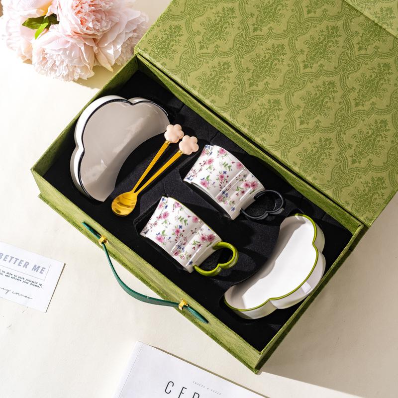 Retro Plum Blossom Coffee Cup And Saucer Set, High-End Exquisite Afternoon Tea Cup Gift Box, Wedding Gift Souvenir