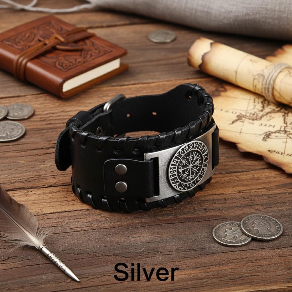 Браслет из нержавеющей стали, винтажный, с тотемом викингов, компасом, логотипом из букв, камнем, модные ювелирные аксессуары Stonego