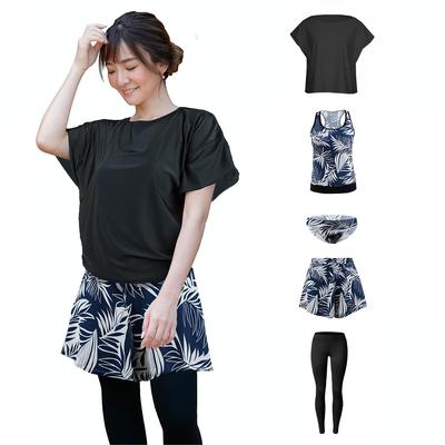 ARMOTO Women's 5-Piece Tankini Cover-Up Swimsuit Set with Oversized T-Shirt and Shorts