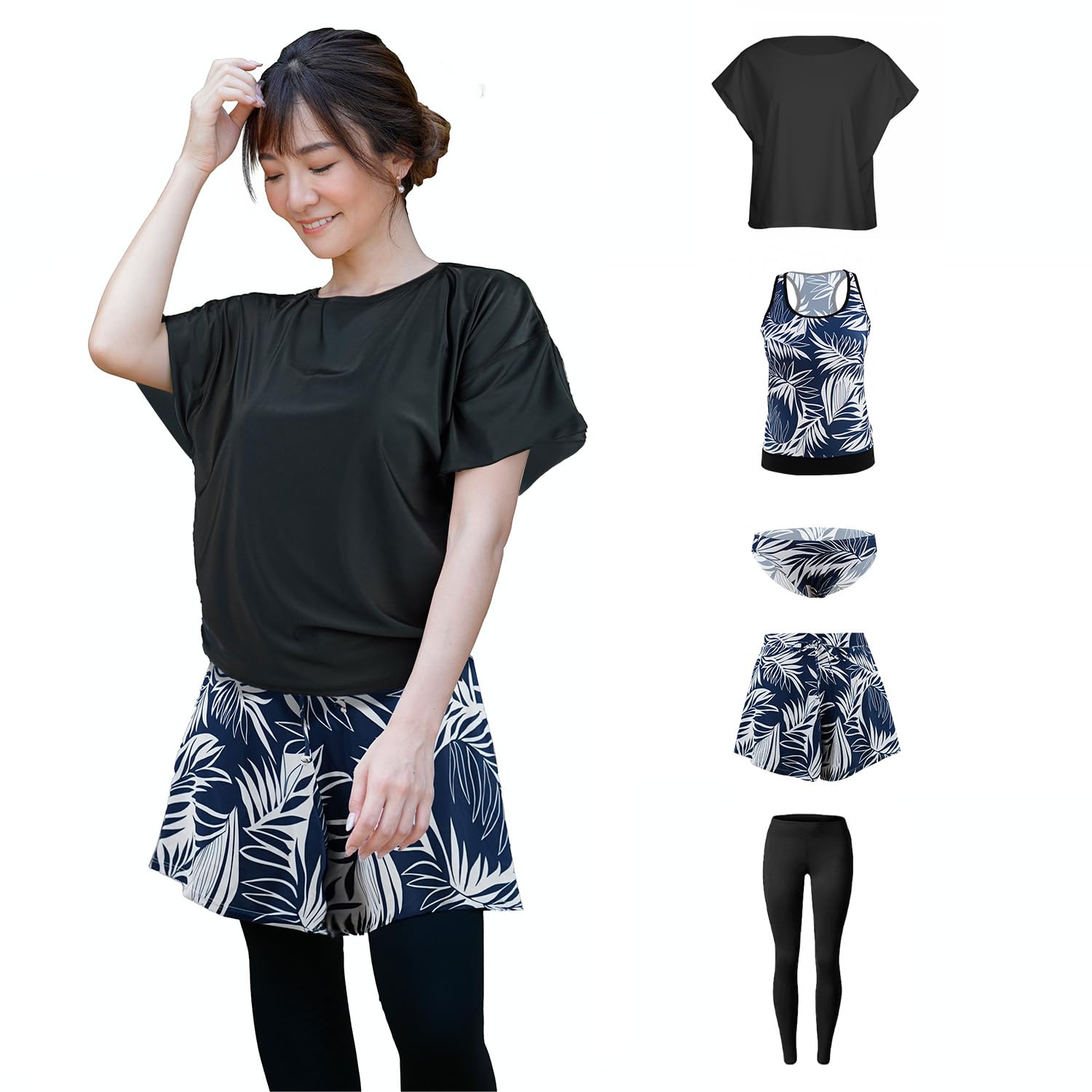 Женский купальник танкини из 5 предметов с туникой и шортами