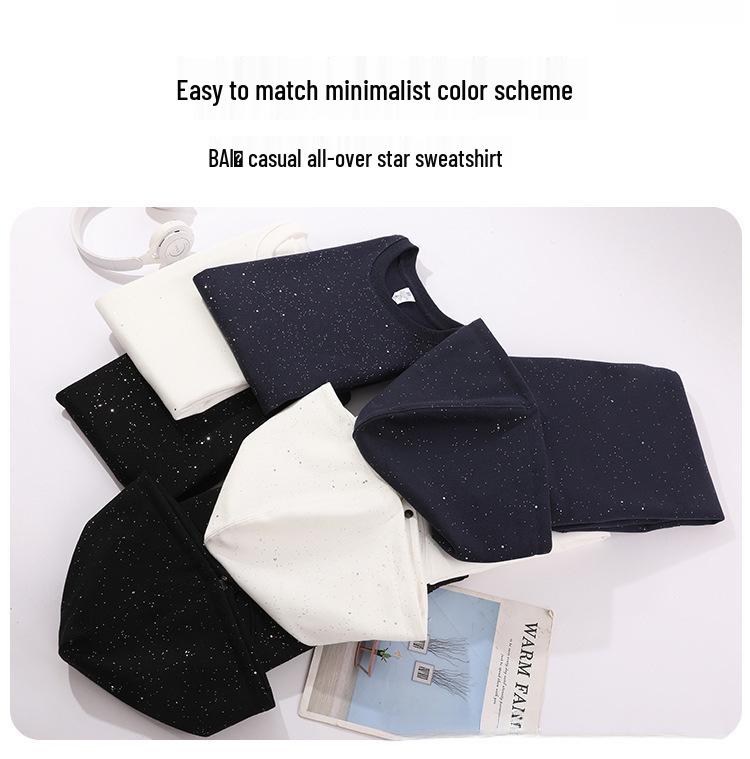 Autumn Retro Unisex Heavyweight Hoodie: Baby's Breath Hua Cotton Crew Neck Sweatshirt