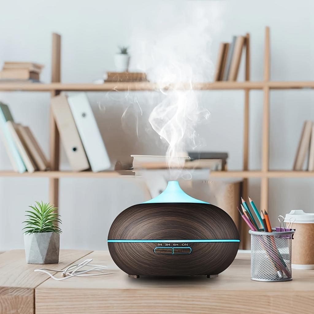 550ml Aroma Diffuser, Cool Mist Humidifier With Remote Control Wood Grain Aroma Diffuser With Timer For Large Room US Plug