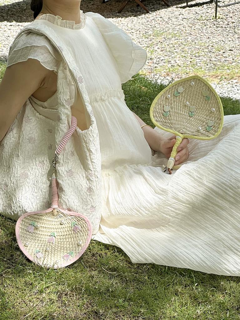 Fresh Hand-Woven Original Fan Ins Style Summer Refreshing Durable Fan Travel Portable Photo Shooting Photo