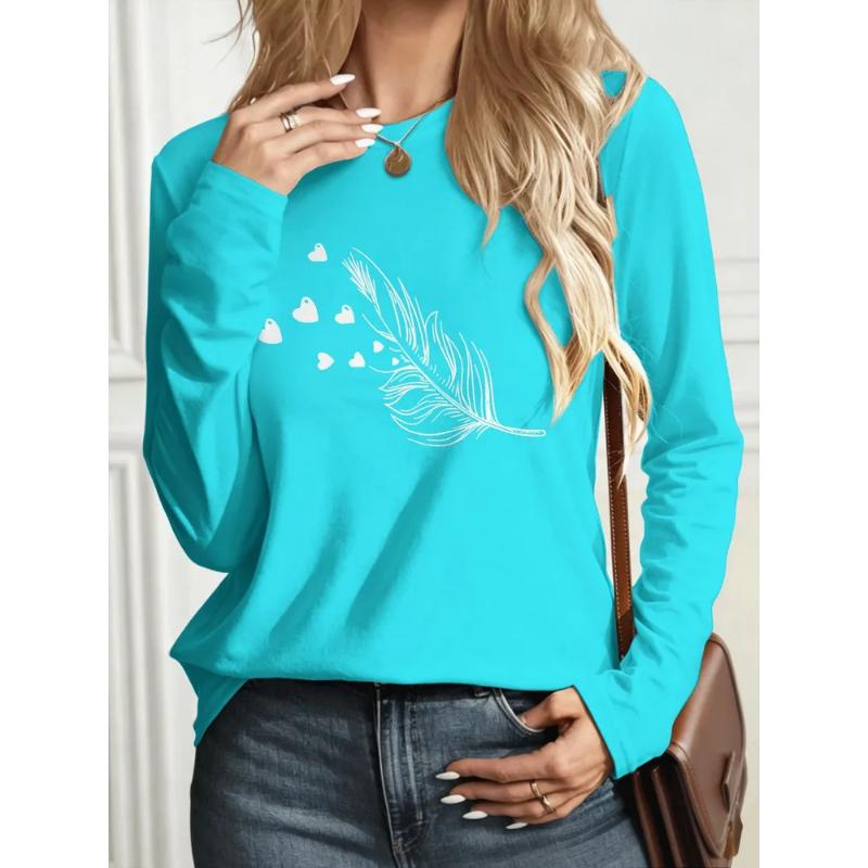 Fashion Women's Crew Neck Long Sleeve 3D Casual Color Printing Casual Short Sleeve Crew Neck T-Shirt