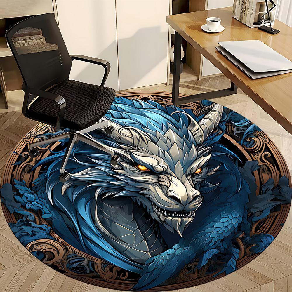 1pc Dragon Fantasy Artwork Carpet for Office Non-Slip, Round Carpet, Soft & Comfortable, Carpet for Office, Lightweight Round Floor Mat