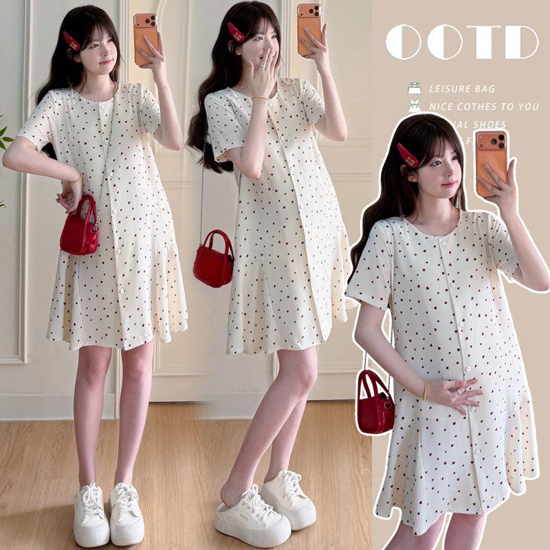 2026 Heart Print Maternity Summer Dress - Age-Reducing, Stylish & Flattering XL