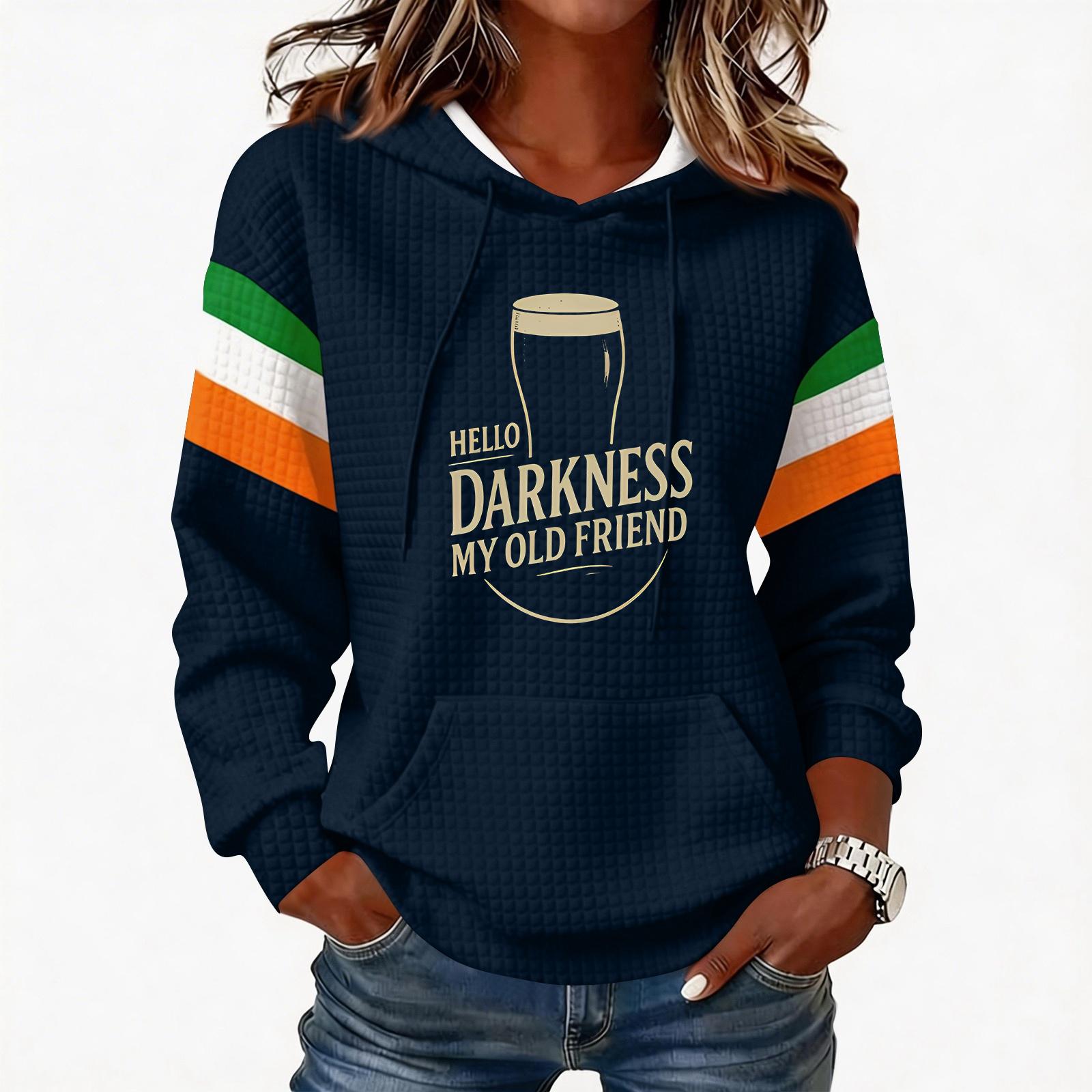

Women s Fashion Lightweight Long-Sleeved Pullover Hoodie with Pockets and Print M Темно-синій