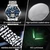 OLEVS Automatic Mechanical Skeleton Luxury Dress Watch Stainless Steel Diamond Men's Watch Blue