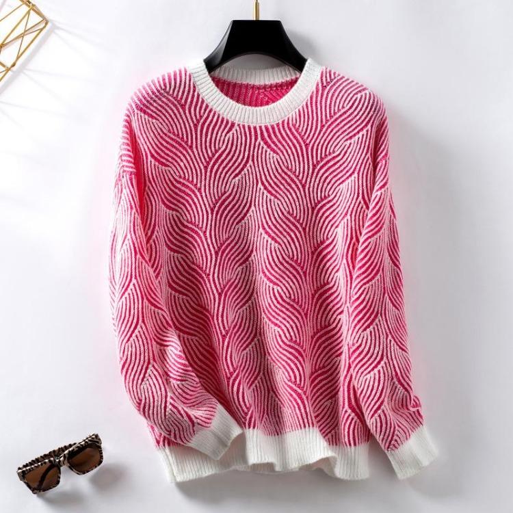 Women Casual Oversized Knitted Mock Neck Long Sleeve Loose Fit Pullover Sweater Print Colorblock Fall Winter Fashion