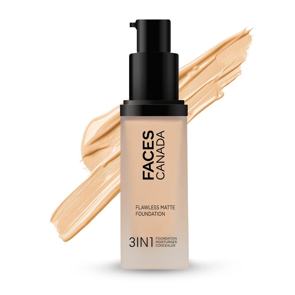 FACESCANADA Flawless Matte Foundation - Rich Ivory 30 Ml|3-In-1 Foundation+Moisturizer Cream For All Skin Types+Concealer|12 Hr Hydration+Spf 18|