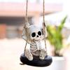 Halloween Resin Skeleton Swing Ornament Skeleton on A Tire Swinging Decoration for Car Rearview Mirror Garden Yard Tree Decor