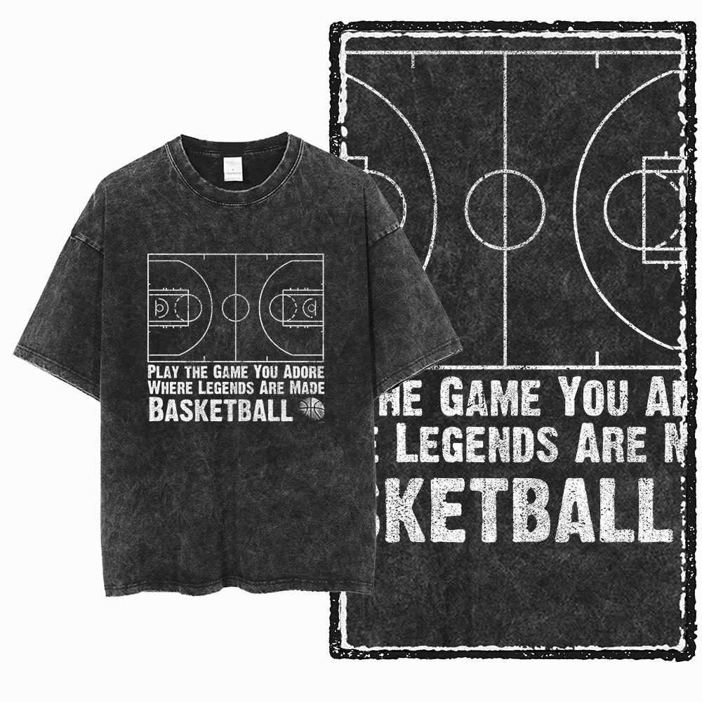 YH BASKETBALL THEME Printed Cotton Acid Washed Exclusive Graphic Unisex T Shirt Cool Streetwear Men Tshirts Big Size Tee for men