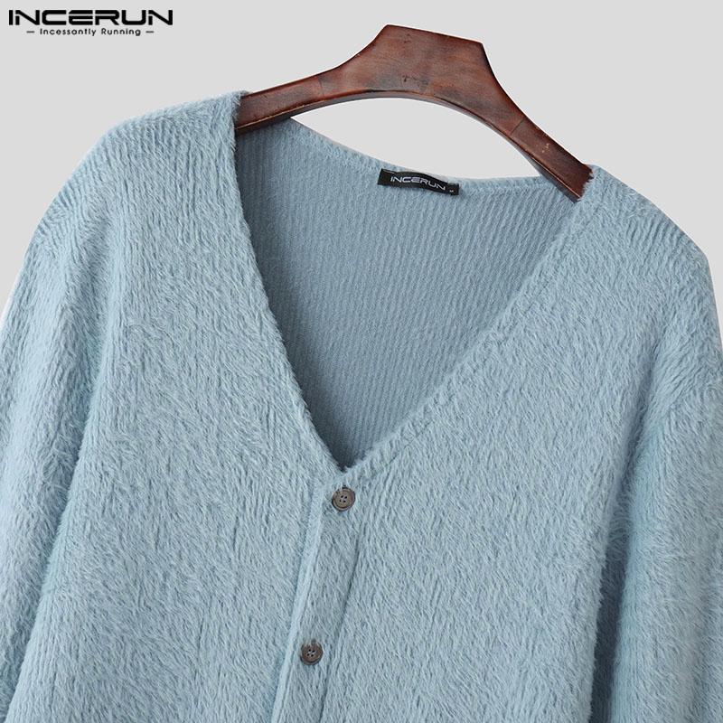 INCERUN Bărbați de primăvară cu decolteu în V cu mânecă lungă tricotată cu nasturi cardigan