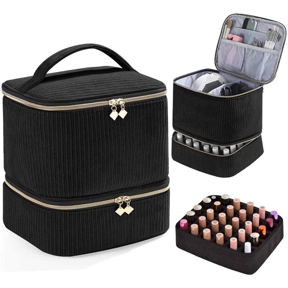 Double Layer Nail Polish Organizer Bag Large Capacity 30 Grids Essential Oil Storage Bag Handheld Makeup Bag Nail Care Tool