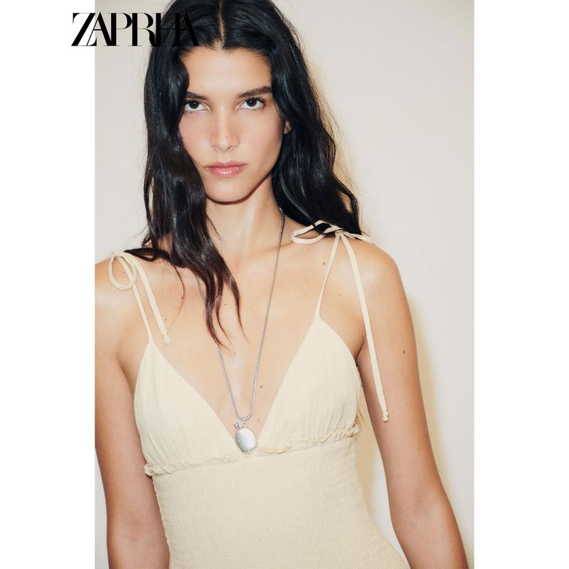 Zaprha 2025 Summer New Fashion Temperament Honeycomb Patchwork V-neck Midi Sling Dress 0881393