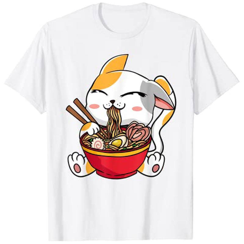 

RaUnisex Cat Anime Kawaii Japanese Gift Girls Official Teenager TShirt Y2k Cartoon Aesthetic Clothes Novelty Graphic Women Apparel S