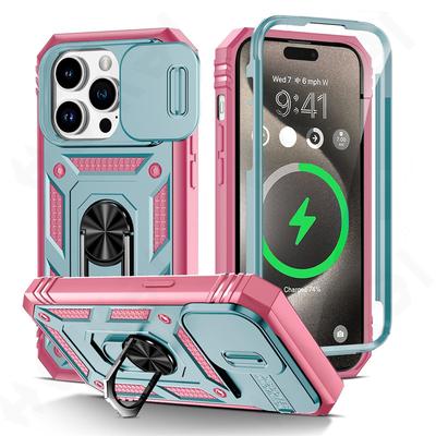 כיסוי לאייפון 15 14 13 12 11 Pro XS Max XR 8 7 Plus Slide מצלמה הגנה צבאית הגנה 360 מעלות סיבוב שריון כיסוי