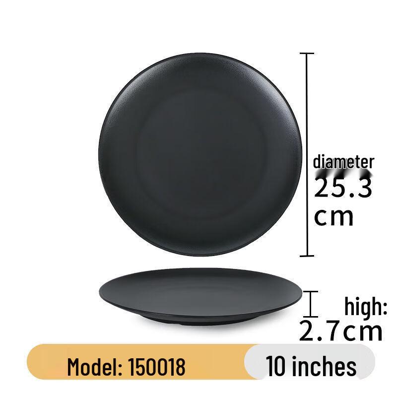 Heerli Melamine Round Dinner Plates, Black, 6-Pack