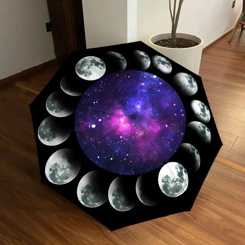 

Galactic Moon Phases Auto Folding Umbrella Portable 3 Fold Design with Iron Frame,Perfect for Outdoor Use,Festive Gifts,Travel,Daily U
