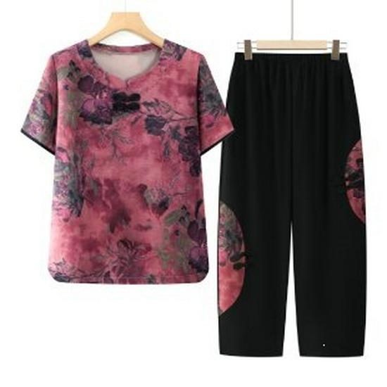 

Mom s Summer Outfit: Mid-Sleeve Shirt & Pants, Lightweight Fabric – Perfect for Mothers & Grandmothers XL (45-52.5 kg)