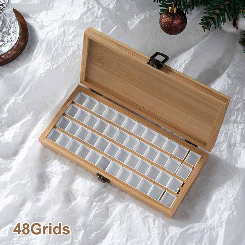 24/36/42/48 Grids Portable Bamboo Wood Square Nail Polish Palette Case Nail Art Painting Storage Box Empty Diy Nail Polish Glue