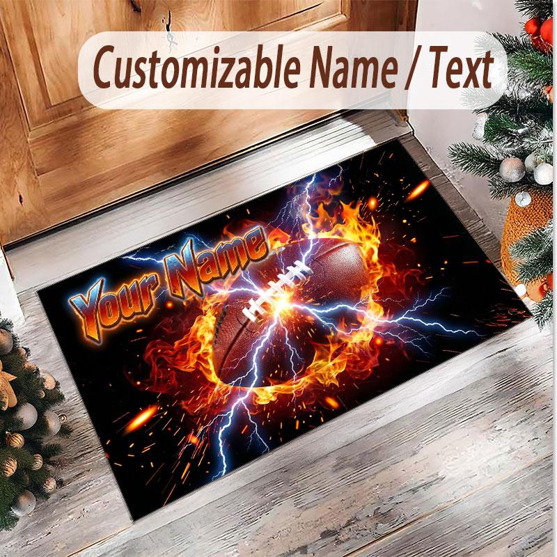 American Football Theme Soft Crystal Velvet Rug Custom Name & Text Print Non Slip Floor Rug for Bedroom Living Room