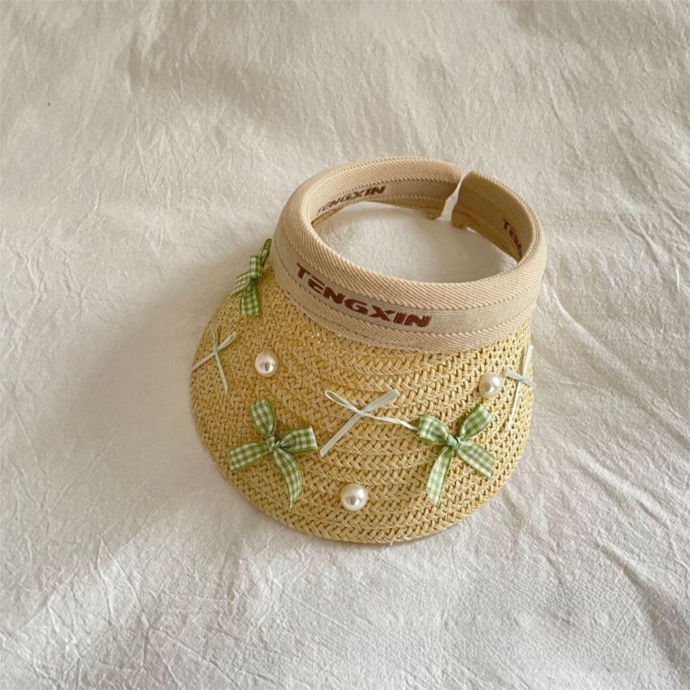 Bowknot Large Brim Sun Visor Cap Wide Brim Empty Top Baseball Cap Kids Summer Straw Hat  Beach