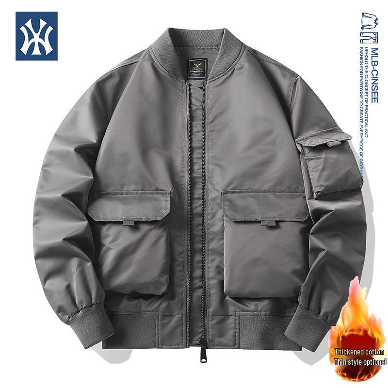 MLB & NY Collaboration American Men's Bomber Jacket - Trendy, High-Quality Cotton, Thick Padded Workwear Coat.