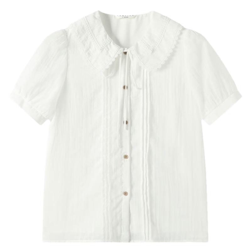 TonLion Women s Lace-Collar Short Sleeve Shirt L
