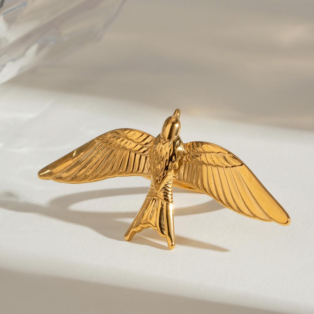 Yori Fashion Peace Dove Wing Open Ring for Women Charm Texture Rust Proof Fashion Statement Jewelry 2024 NEW