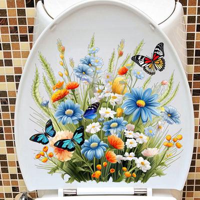 Schmetterlings-Blumen-Toilettensitzaufkleber, selbstklebende Toilettendeckel-Aufkleber, abnehmbare DIY-Aufkleber für Badezimmer, Heimdekoration, Ornamente