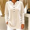 Haut Tunique Velours Femme Coupe Ample Col en V Boutonné Manches Longues