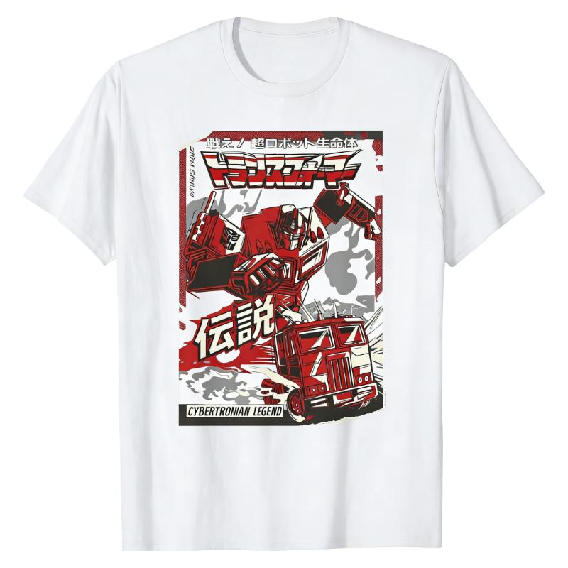 Japanese Poster Style TShirt Transformers Optimus Prime Cybertronian Legend Printed Crew Neck Cotton Oversized High Street Tops