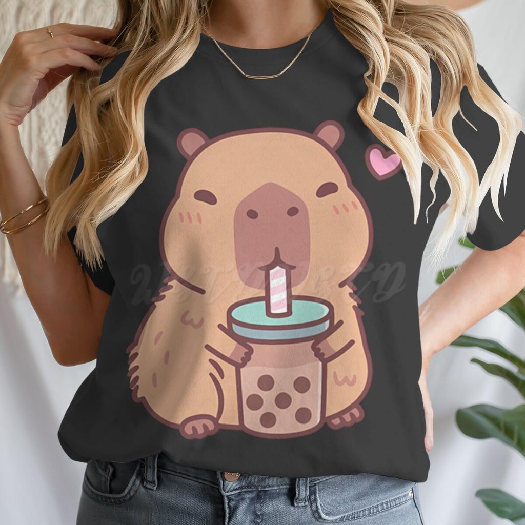 Tie Dye Animal Graphic Lover Gift Shirt Tee Capybara Kawaii Cartoon T-shirts Crew Neck Casual Summer Drink Tops