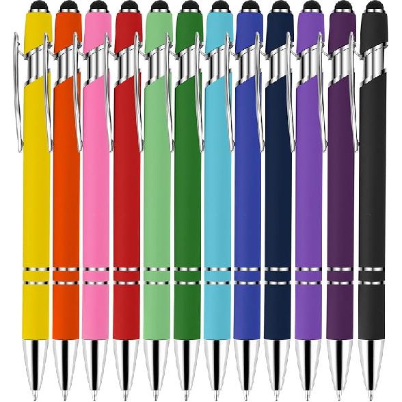 12 шт. Розовые шариковые ручки, Шариковые ручки-стилусы, Черные чернила, Выдвижные ручки со стилусами для сенсорных экранов и письма, Металлические наборы ручек для