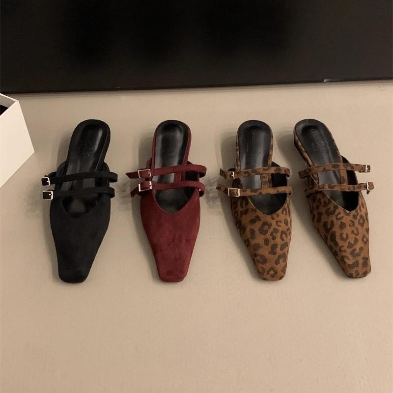 Leopard High Heels Slippers Women Square Toe Sandals Mules Shoes Summer 2025 Trend Designer Shoes Sexy Woman Pumps Dress Slides