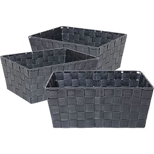 Panier de rangement - Lot de 3 - Gris - Polypropylène - 33 x 23 x 14 cm - Décoratif et pratique