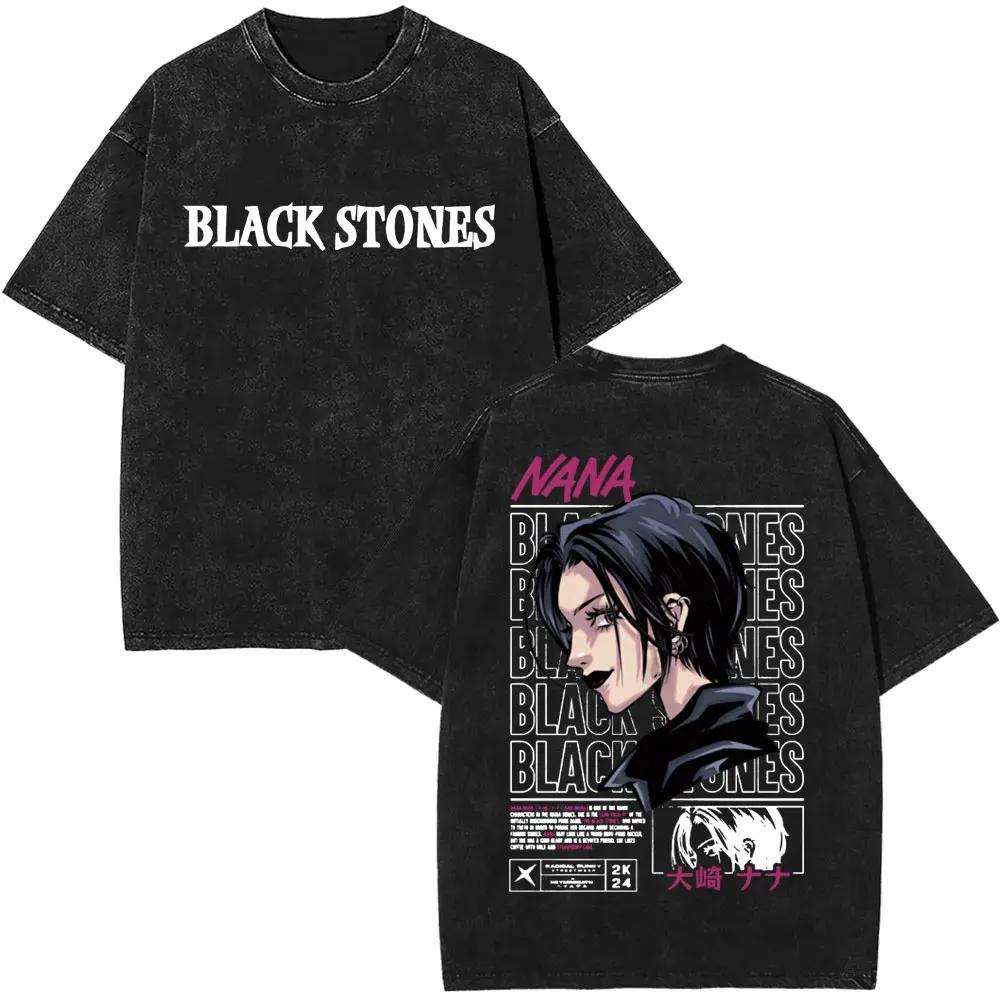 Anime Nana Osaki Vintage Washed T-shirts Grunge Black Stones Y2k Streetwear 90s Cartoon Oversized Short Sleeve T Shirt Unisex