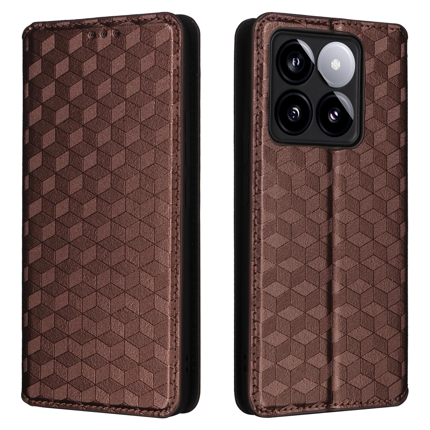 

For Xiaomi 14T Wallet Case Rhombus Imprinted Leather Phone Cover F