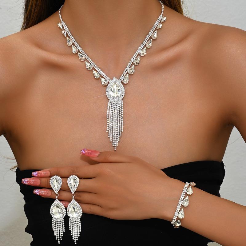 

Meier Rhinestone necklace, earrings, and bracelet 3-piece set - fashion bridal set - wedding dress accessories