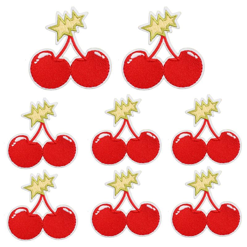 10pcs /Set Fruit Cherry Embroidered Patches Diy Hats Jackets Sew Patch Badges Iron On Patches For Clothing Accessories Applique