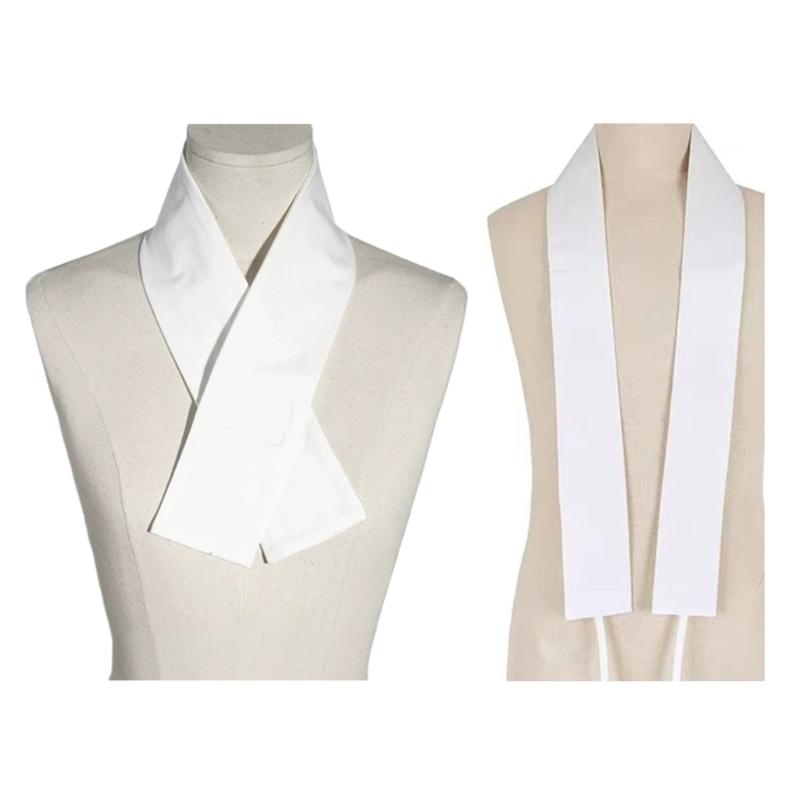 Chinese Ancient Style Detachable False Collar Crisscross Neckline White Skinny Long Scarf Waistband for Women Mens