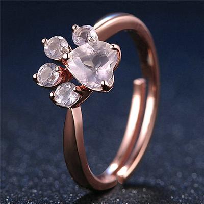 Cat Claw Opening Adjustable Ring Women Rose Gold Zircon Finger Ring Gift